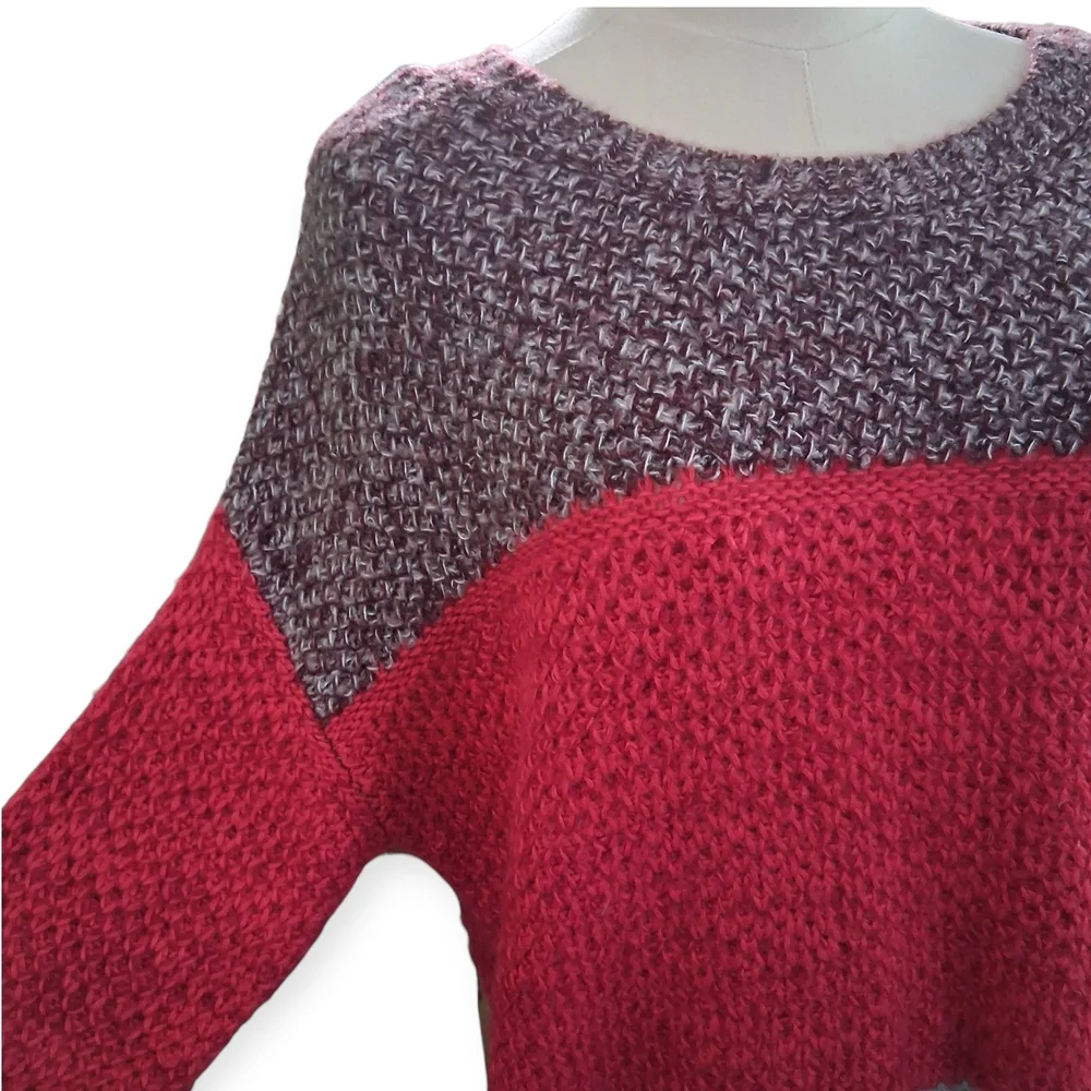 Urban Outfitters Oversized Maroon and Gray Knit Sweater Womens Size Small